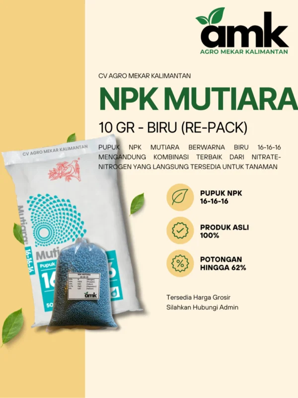 Mutiara Pupuk NPK 16 16 16 Original Kemasan Repack 10 gr (PACKING ULANG)
